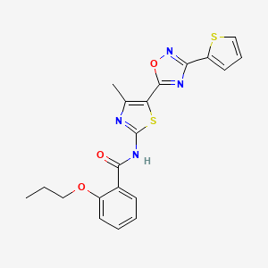 molecular formula C20H18N4O3S2 B12198939 N-[(2Z)-4-methyl-5-[3-(thiophen-2-yl)-1,2,4-oxadiazol-5-yl]-1,3-thiazol-2(3H)-ylidene]-2-propoxybenzamide 