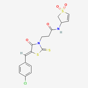 molecular formula C17H15ClN2O4S3 B12198947 3-[(5Z)-5-[(4-chlorophenyl)methylidene]-4-oxo-2-sulfanylidene-1,3-thiazolidin-3-yl]-N-(1,1-dioxo-2,3-dihydrothiophen-3-yl)propanamide 