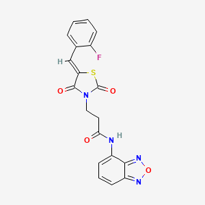 molecular formula C19H13FN4O4S B12198993 N-benzo[c]1,2,5-oxadiazol-4-yl-3-{5-[(2-fluorophenyl)methylene]-2,4-dioxo(1,3-thiazolidin-3-yl)}propanamide 