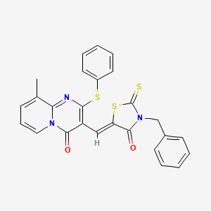 molecular formula C26H19N3O2S3 B12199047 3-[(Z)-(3-benzyl-4-oxo-2-thioxo-1,3-thiazolidin-5-ylidene)methyl]-9-methyl-2-(phenylsulfanyl)-4H-pyrido[1,2-a]pyrimidin-4-one 