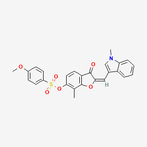 molecular formula C26H21NO6S B12199084 (2E)-7-methyl-2-[(1-methyl-1H-indol-3-yl)methylidene]-3-oxo-2,3-dihydro-1-benzofuran-6-yl 4-methoxybenzenesulfonate 
