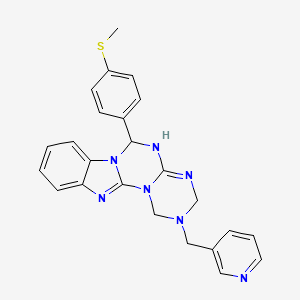 molecular formula C24H23N7S B12199148 9-(4-methylsulfanylphenyl)-4-(pyridin-3-ylmethyl)-2,4,6,8,10,17-hexazatetracyclo[8.7.0.02,7.011,16]heptadeca-1(17),6,11,13,15-pentaene 