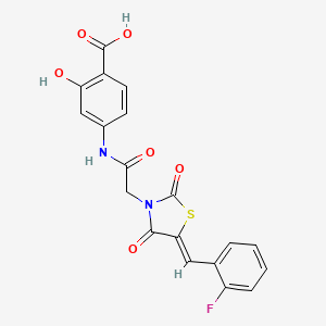 molecular formula C19H13FN2O6S B12199153 4-({[(5Z)-5-(2-fluorobenzylidene)-2,4-dioxo-1,3-thiazolidin-3-yl]acetyl}amino)-2-hydroxybenzoic acid 