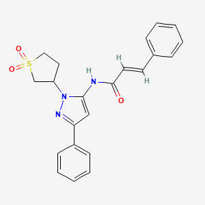 molecular formula C22H21N3O3S B12199183 N-(1-(1,1-dioxidotetrahydrothiophen-3-yl)-3-phenyl-1H-pyrazol-5-yl)cinnamamide 