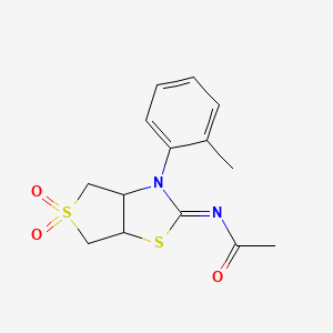 molecular formula C14H16N2O3S2 B12199211 (Z)-N-(5,5-dioxido-3-(o-tolyl)tetrahydrothieno[3,4-d]thiazol-2(3H)-ylidene)acetamide 