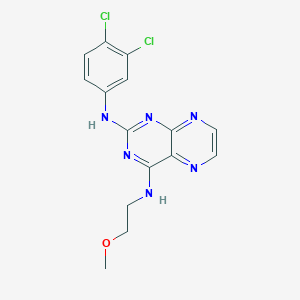 molecular formula C15H14Cl2N6O B12199230 N2-(3,4-dichlorophenyl)-N4-(2-methoxyethyl)pteridine-2,4-diamine 