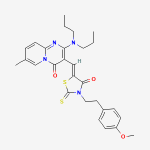 molecular formula C28H32N4O3S2 B12199241 2-(dipropylamino)-3-[(Z)-{3-[2-(4-methoxyphenyl)ethyl]-4-oxo-2-thioxo-1,3-thiazolidin-5-ylidene}methyl]-7-methyl-4H-pyrido[1,2-a]pyrimidin-4-one 