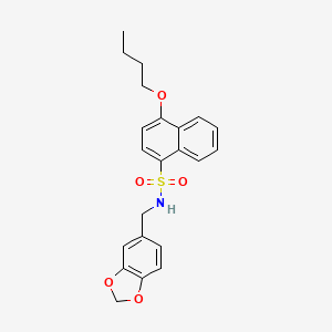 molecular formula C22H23NO5S B12199257 N-[(2H-1,3-benzodioxol-5-yl)methyl]-4-butoxynaphthalene-1-sulfonamide 