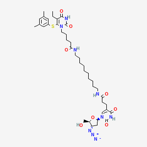 molecular formula C41H59N9O8S B1219928 N-[10-[3-[1-[(2R,4S,5S)-4-azido-5-(hydroxymethyl)tetrahydrofuran-2-yl]-2,4-dioxo-pyrimidin-5-yl]propanoylamino]decyl]-5-[6-(3,5-dimethylphenyl)sulfanyl-5-ethyl-2,4-dioxo-pyrimidin-1-yl]pentanamide 