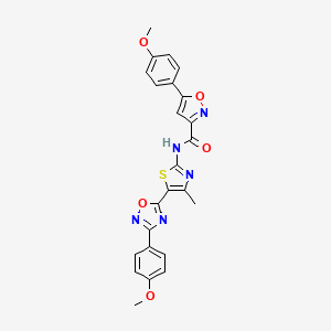 molecular formula C24H19N5O5S B12199339 5-(4-methoxyphenyl)-N-[(2E)-5-[3-(4-methoxyphenyl)-1,2,4-oxadiazol-5-yl]-4-methyl-1,3-thiazol-2(3H)-ylidene]-1,2-oxazole-3-carboxamide 
