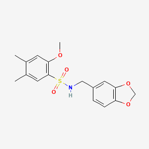 molecular formula C17H19NO5S B12199367 N-[(2H-1,3-benzodioxol-5-yl)methyl]-2-methoxy-4,5-dimethylbenzene-1-sulfonamide 