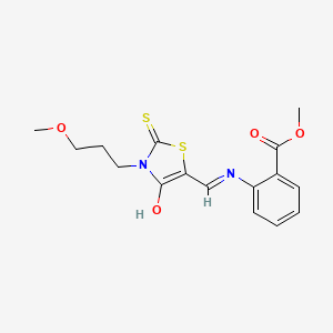 molecular formula C16H18N2O4S2 B12199370 methyl 2-({(E)-[3-(3-methoxypropyl)-4-oxo-2-thioxo-1,3-thiazolidin-5-ylidene]methyl}amino)benzoate 