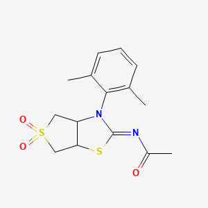 molecular formula C15H18N2O3S2 B12199384 N-[(2Z)-3-(2,6-dimethylphenyl)-5,5-dioxidotetrahydrothieno[3,4-d][1,3]thiazol-2(3H)-ylidene]acetamide 