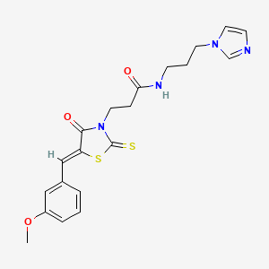 molecular formula C20H22N4O3S2 B12199385 N-[3-(1H-imidazol-1-yl)propyl]-3-[(5Z)-5-(3-methoxybenzylidene)-4-oxo-2-thioxo-1,3-thiazolidin-3-yl]propanamide 