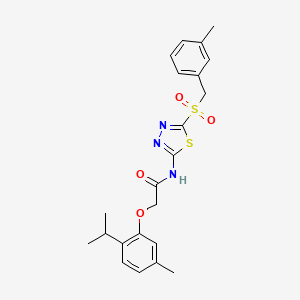 molecular formula C22H25N3O4S2 B12199387 N-{5-[(3-methylbenzyl)sulfonyl]-1,3,4-thiadiazol-2-yl}-2-[5-methyl-2-(propan-2-yl)phenoxy]acetamide 