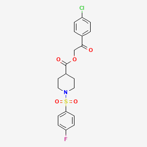 molecular formula C20H19ClFNO5S B12199432 2-(4-Chlorophenyl)-2-oxoethyl 1-[(4-fluorophenyl)sulfonyl]piperidine-4-carboxylate 