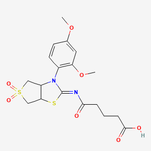 molecular formula C18H22N2O7S2 B12199483 5-{[(2Z)-3-(2,4-dimethoxyphenyl)-5,5-dioxidotetrahydrothieno[3,4-d][1,3]thiazol-2(3H)-ylidene]amino}-5-oxopentanoic acid 