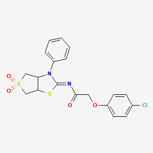 molecular formula C19H17ClN2O4S2 B12199508 2-(4-chlorophenoxy)-N-[(2E)-5,5-dioxido-3-phenyltetrahydrothieno[3,4-d][1,3]thiazol-2(3H)-ylidene]acetamide 