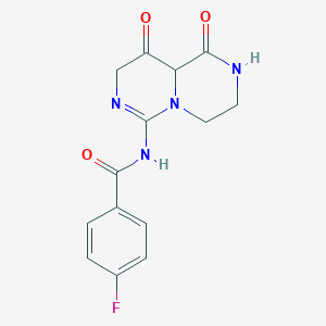 molecular formula C14H13FN4O3 B12199524 N-(1,9-dioxo-1,3,4,8,9,9a-hexahydro-2H-pyrazino[1,2-c]pyrimidin-6-yl)-4-fluorobenzamide 