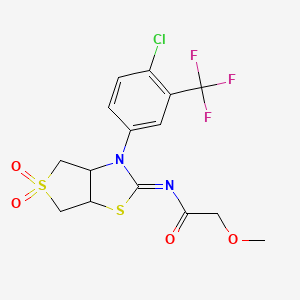 molecular formula C15H14ClF3N2O4S2 B12199537 N-[(2Z)-3-[4-chloro-3-(trifluoromethyl)phenyl]-5,5-dioxidotetrahydrothieno[3,4-d][1,3]thiazol-2(3H)-ylidene]-2-methoxyacetamide 
