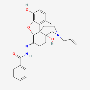 molecular formula C26H27N3O4 B1219958 N-[(4a,9-dihydroxy-3-prop-2-enyl-2,4,5,6,7a,13-hexahydro-1H-4,12-methanobenzofuro[3,2-e]isoquinoline-7-ylidene)amino]benzamide 