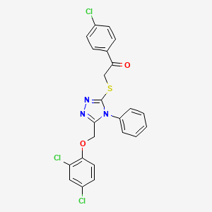 molecular formula C23H16Cl3N3O2S B12199625 1-(4-chlorophenyl)-2-({5-[(2,4-dichlorophenoxy)methyl]-4-phenyl-4H-1,2,4-triazol-3-yl}sulfanyl)ethanone 