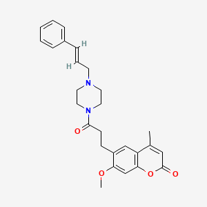 molecular formula C27H30N2O4 B12199630 7-methoxy-4-methyl-6-(3-oxo-3-{4-[(2E)-3-phenylprop-2-en-1-yl]piperazin-1-yl}propyl)-2H-chromen-2-one 