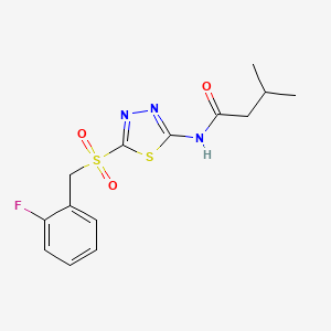 molecular formula C14H16FN3O3S2 B12199665 N-(5-((2-fluorobenzyl)sulfonyl)-1,3,4-thiadiazol-2-yl)-3-methylbutanamide 