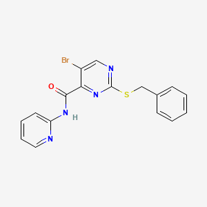 molecular formula C17H13BrN4OS B12199676 2-(benzylsulfanyl)-5-bromo-N-(pyridin-2-yl)pyrimidine-4-carboxamide 