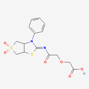 molecular formula C15H16N2O6S2 B12199774 (2-{[(2Z)-5,5-dioxido-3-phenyltetrahydrothieno[3,4-d][1,3]thiazol-2(3H)-ylidene]amino}-2-oxoethoxy)acetic acid 