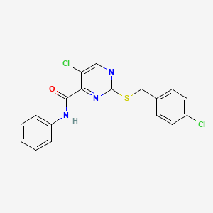 molecular formula C18H13Cl2N3OS B12199803 5-chloro-2-[(4-chlorobenzyl)sulfanyl]-N-phenylpyrimidine-4-carboxamide 