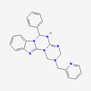 molecular formula C23H21N7 B12199832 9-phenyl-4-(pyridin-2-ylmethyl)-2,4,6,8,10,17-hexazatetracyclo[8.7.0.02,7.011,16]heptadeca-1(17),6,11,13,15-pentaene 