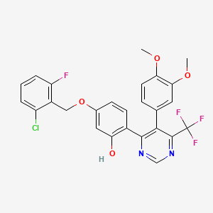 molecular formula C26H19ClF4N2O4 B12199865 5-[(2-Chloro-6-fluorobenzyl)oxy]-2-[5-(3,4-dimethoxyphenyl)-6-(trifluoromethyl)pyrimidin-4-yl]phenol 