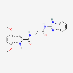 molecular formula C22H23N5O4 B12199902 N-[3-(1,3-dihydro-2H-benzimidazol-2-ylideneamino)-3-oxopropyl]-4,7-dimethoxy-1-methyl-1H-indole-2-carboxamide 
