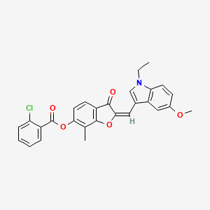 molecular formula C28H22ClNO5 B12199944 (2E)-2-[(1-ethyl-5-methoxy-1H-indol-3-yl)methylidene]-7-methyl-3-oxo-2,3-dihydro-1-benzofuran-6-yl 2-chlorobenzoate 