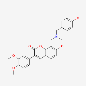 molecular formula C27H25NO6 B12199976 3-(3,4-dimethoxyphenyl)-9-(4-methoxybenzyl)-9,10-dihydro-2H,8H-chromeno[8,7-e][1,3]oxazin-2-one 