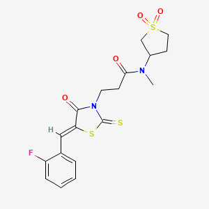 molecular formula C18H19FN2O4S3 B12200311 N-(1,1-dioxidotetrahydrothiophen-3-yl)-3-[(5Z)-5-(2-fluorobenzylidene)-4-oxo-2-thioxo-1,3-thiazolidin-3-yl]-N-methylpropanamide 
