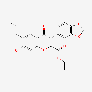 molecular formula C23H22O7 B12200512 ethyl 3-(1,3-benzodioxol-5-yl)-7-methoxy-4-oxo-6-propyl-4H-chromene-2-carboxylate 