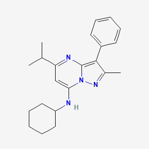 molecular formula C22H28N4 B12200556 N-cyclohexyl-2-methyl-3-phenyl-5-(propan-2-yl)pyrazolo[1,5-a]pyrimidin-7-amine 