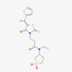 molecular formula C17H20N2O4S4 B12201049 N-(1,1-dioxidotetrahydrothiophen-3-yl)-N-ethyl-3-[(5Z)-4-oxo-5-(thiophen-2-ylmethylidene)-2-thioxo-1,3-thiazolidin-3-yl]propanamide 