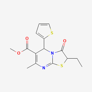 molecular formula C15H16N2O3S2 B12201147 methyl 2-ethyl-7-methyl-3-oxo-5-thiophen-2-yl-5H-[1,3]thiazolo[3,2-a]pyrimidine-6-carboxylate 