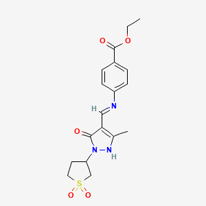 molecular formula C18H21N3O5S B12201168 ethyl 4-({(E)-[1-(1,1-dioxidotetrahydrothiophen-3-yl)-3-methyl-5-oxo-1,5-dihydro-4H-pyrazol-4-ylidene]methyl}amino)benzoate 