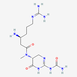 molecular formula C13H25N9O3 B1220120 (3S)-3-amino-N-[(5R)-2-(carbamoylamino)-6-oxo-4,5-dihydro-1H-pyrimidin-5-yl]-6-(diaminomethylideneamino)-N-methylhexanamide CAS No. 128126-45-4