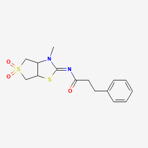 molecular formula C15H18N2O3S2 B12201204 N-[(2Z)-3-methyl-5,5-dioxidotetrahydrothieno[3,4-d][1,3]thiazol-2(3H)-ylidene]-3-phenylpropanamide 