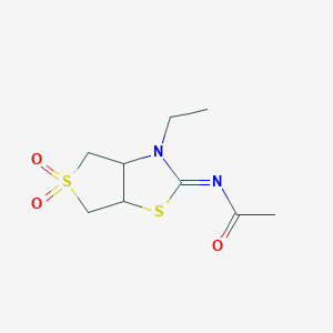 molecular formula C9H14N2O3S2 B12201209 N-[(2Z)-3-ethyl-5,5-dioxidotetrahydrothieno[3,4-d][1,3]thiazol-2(3H)-ylidene]acetamide 
