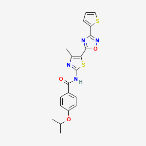 molecular formula C20H18N4O3S2 B12201227 N-[(2Z)-4-methyl-5-[3-(thiophen-2-yl)-1,2,4-oxadiazol-5-yl]-1,3-thiazol-2(3H)-ylidene]-4-(propan-2-yloxy)benzamide 