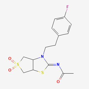 molecular formula C15H17FN2O3S2 B12201503 N-[(2E)-3-[2-(4-fluorophenyl)ethyl]-5,5-dioxidotetrahydrothieno[3,4-d][1,3]thiazol-2(3H)-ylidene]acetamide 