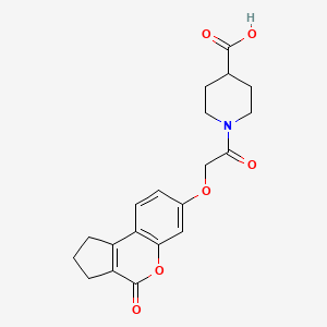 molecular formula C20H21NO6 B1220151 1-{[(4-Oxo-1,2,3,4-tetrahydrocyclopenta[c]chromen-7-yl)oxy]acetyl}piperidine-4-carboxylic acid 