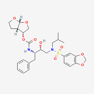 molecular formula C28H36N2O9S B1220155 (3r,3as,6ar)-Hexahydrofuro[2,3-B]furan-3-Yl(2s,3r)-3-Hydroxy-4-(N-Isobutylbenzo[d][1,3]dioxole-5-Sulfonamido)-1-Phenylbutan-2-Ylcarbamate 