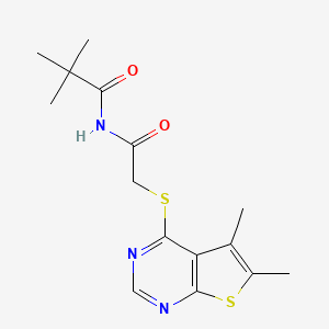 molecular formula C15H19N3O2S2 B12201552 N-(2,2-dimethylpropanoyl)-2-({5,6-dimethylthieno[2,3-d]pyrimidin-4-yl}sulfanyl)acetamide 